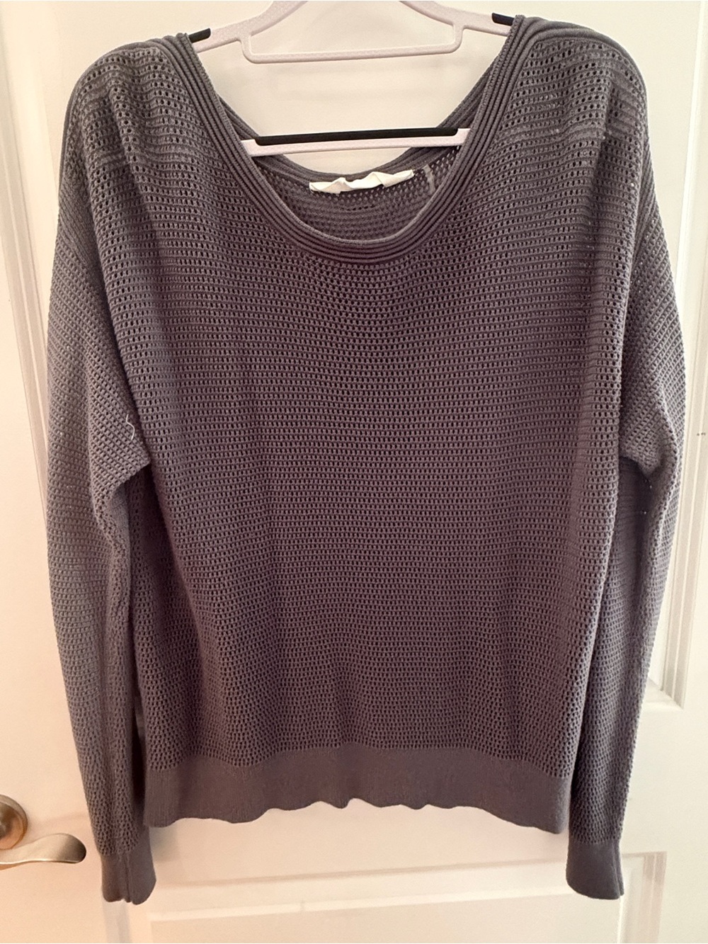 Tavi Coastal Gray Open-Knit Crewneck Sweater